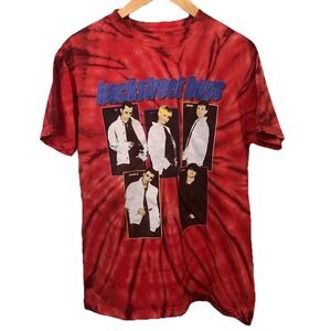 Backstreet Boys 90's Photos Men's Large Red Tie Dye T-Shirt Y2K-00339